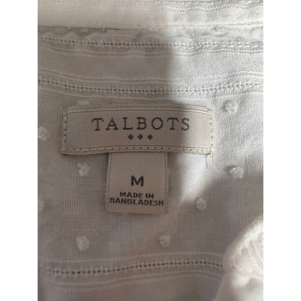 Talbots White Swiss Dot Pintuck 100% Cotton 3/4 Sleeve Button Down Blouse M - Picture 3 of 6